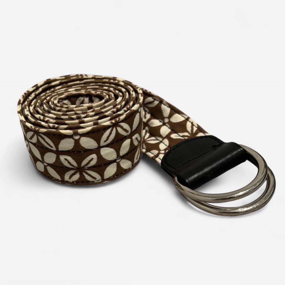 Brown and Cream Patterned Belt with Silver Rings